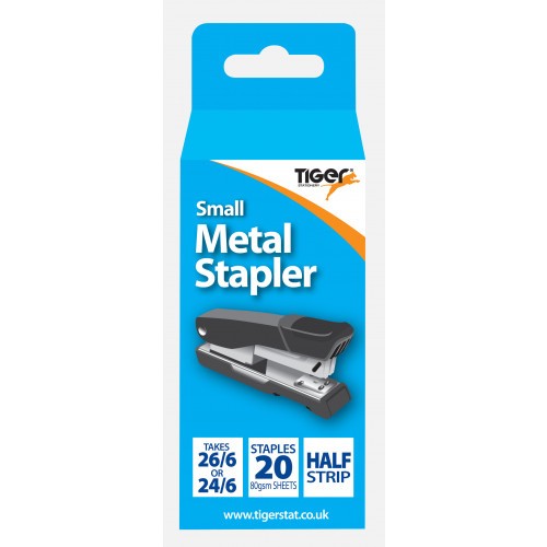 Tiger Small Metal 26/6 Half Strip Stapler Assorted Metallic Colours