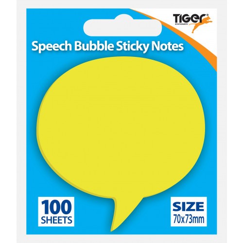 Tiger Sticky Notes 70mm x 73mm Speech Bubble Yellow 100 Sheets Per Pad