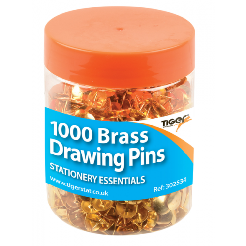 Tiger Brass Drawing Pins Tub Of 1000