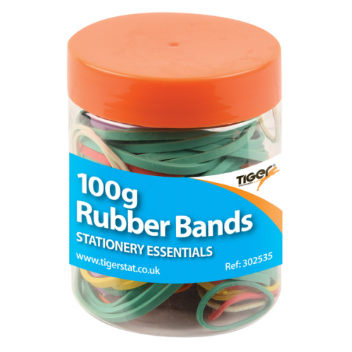 Tiger Rubber Bands Assorted Colours Tub 100g