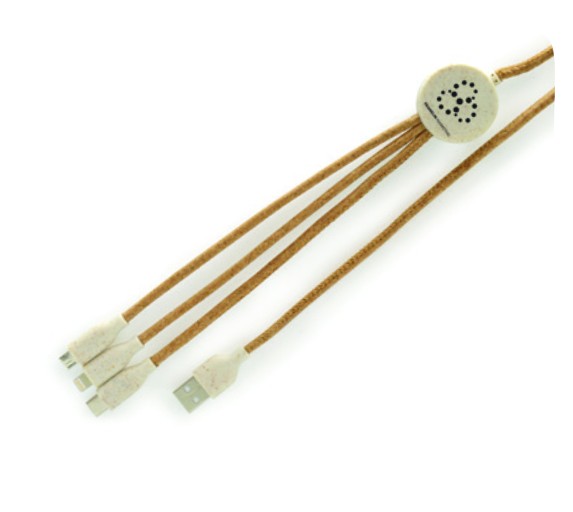 Personalised Cork 3 In 1 Charging Cable With Wheat USB Connector