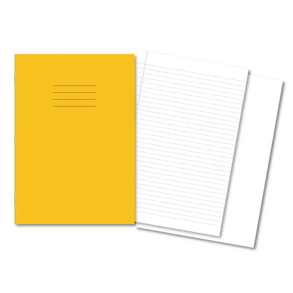 YELLOW Exercise Books A4 80 Pages 8mm Feint & Margin / Plain Alternate