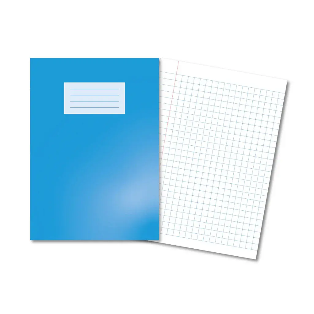 LIGHT BLUE Oxford Laminated Exercise Book  A4 10mm Squared and margin 80 Page