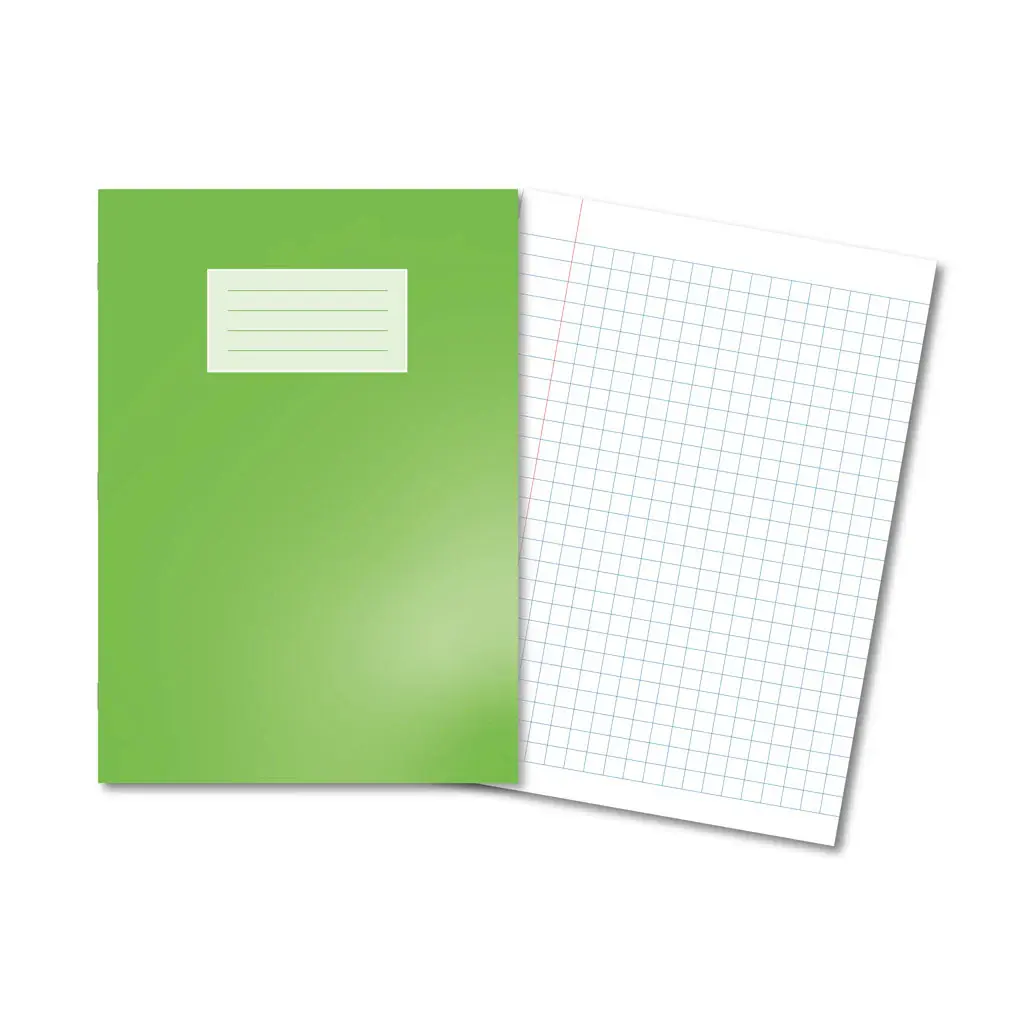 LIGHT GREEN Oxford Laminated Exercise Book  A4 10mm Squared and margin 80 Page