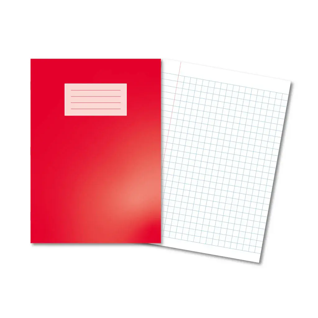 RED Oxford Laminated Exercise Book  A4 10mm Squared and margin 80 Page