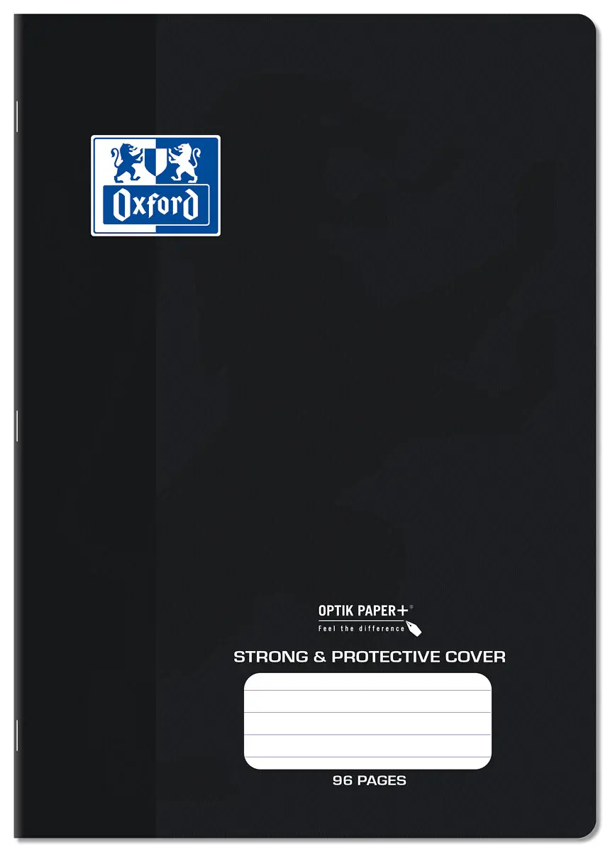 Oxford Exercise Books Polypropylene Covers A4 96 Pages 8mm Feint & Margin Black Covers