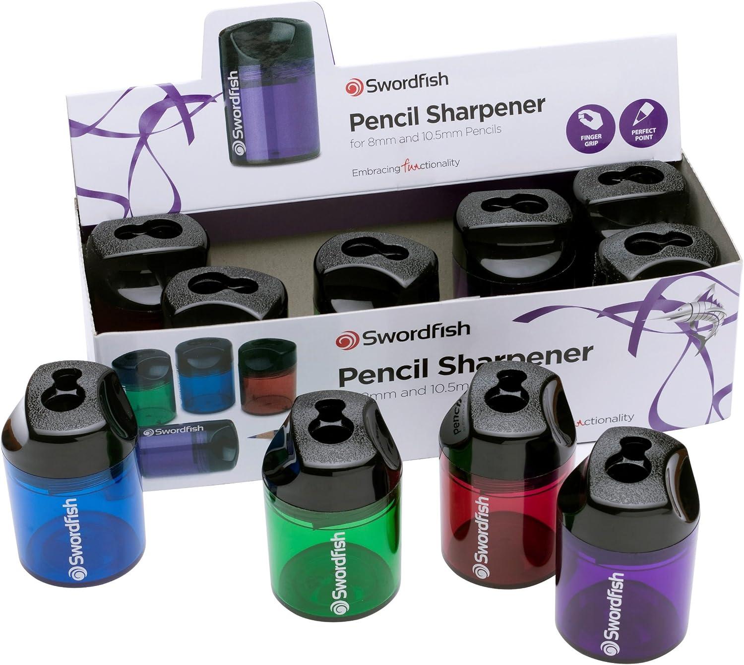 Swordfish Mess Free Double Hole Canister Pencil Sharpeners Assorted Colours