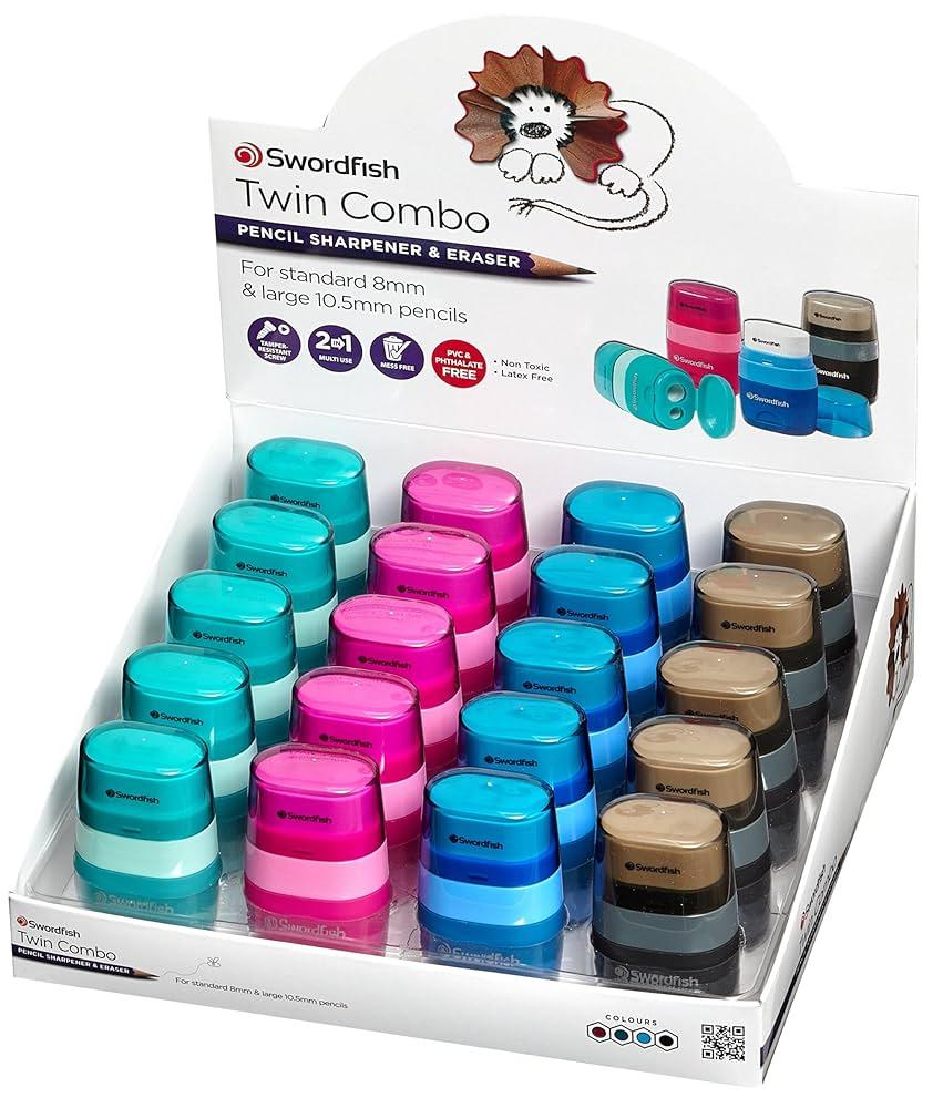 Swordfish Twin Combo Sharpener & Eraser Assorted Colours
