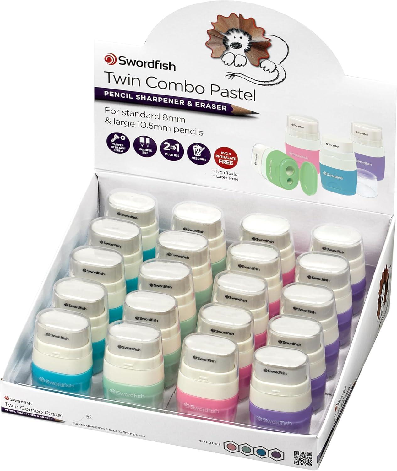 Swordfish Twin Combo Sharpener & Eraser Assorted Pastel Colours
