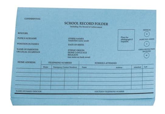 School Record Folders Foolscap Blue