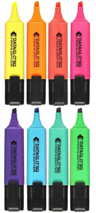 Dataglo Square Highlighters Assorted Wallet Of 8s