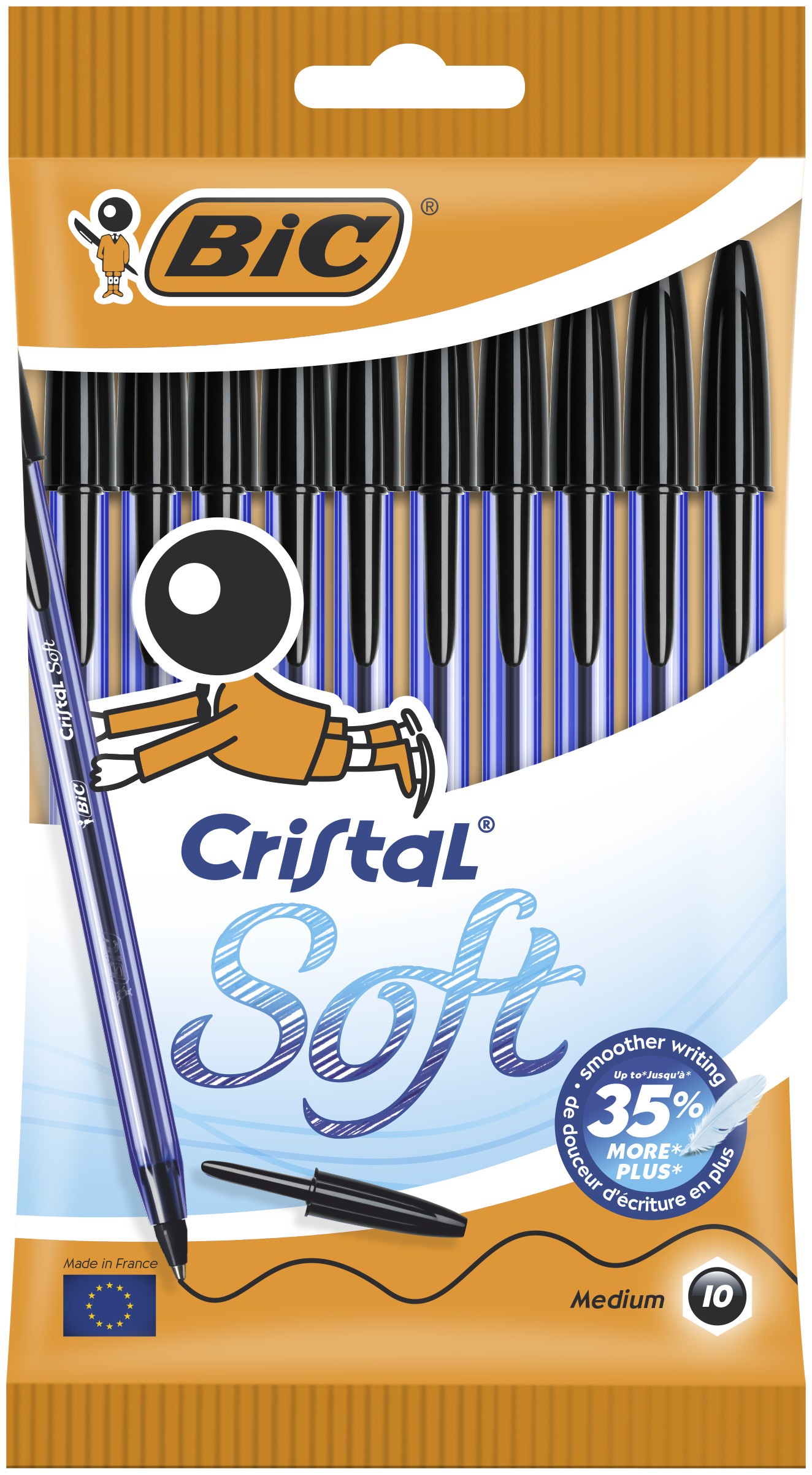 Cristal Soft Black Ballpoint Pens Pack of 10