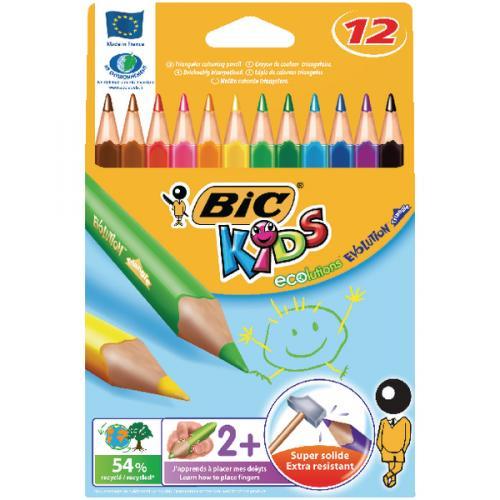 Bic Kids Evolution Triangular Colouring Pencils Assorted 12s 829735