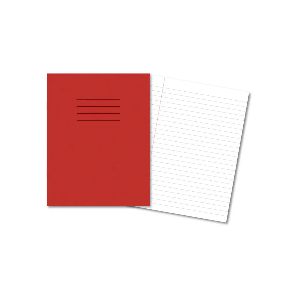 Exercise Books 9'' x 7'' 48 Pages 8mm Feint  Margin Red
