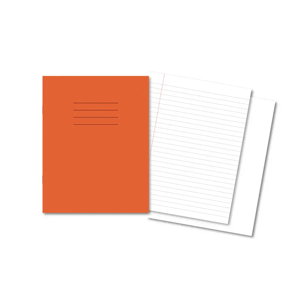ORANGE Exercise Books 9'' x 7'' 80 Pages 8mm Feint  Margin  Plain Alternate