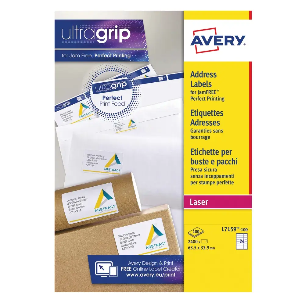 Avery Ultragrip Laser Labels 63.5x33.9mm White (Pack of 2400)