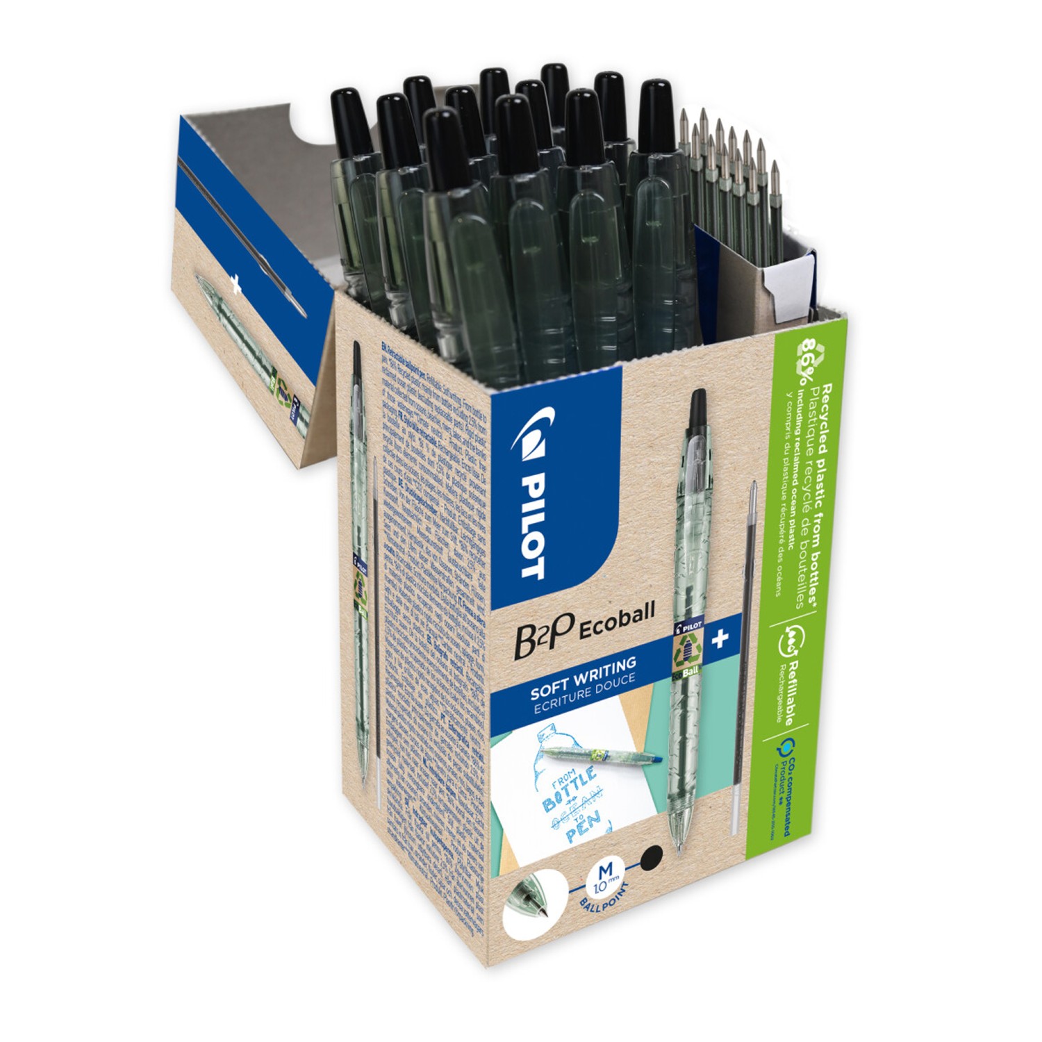 Black B2P Ecoball Ballpoint Medium Line Green Pack - 10 pens + 10 refills 3131910586562
