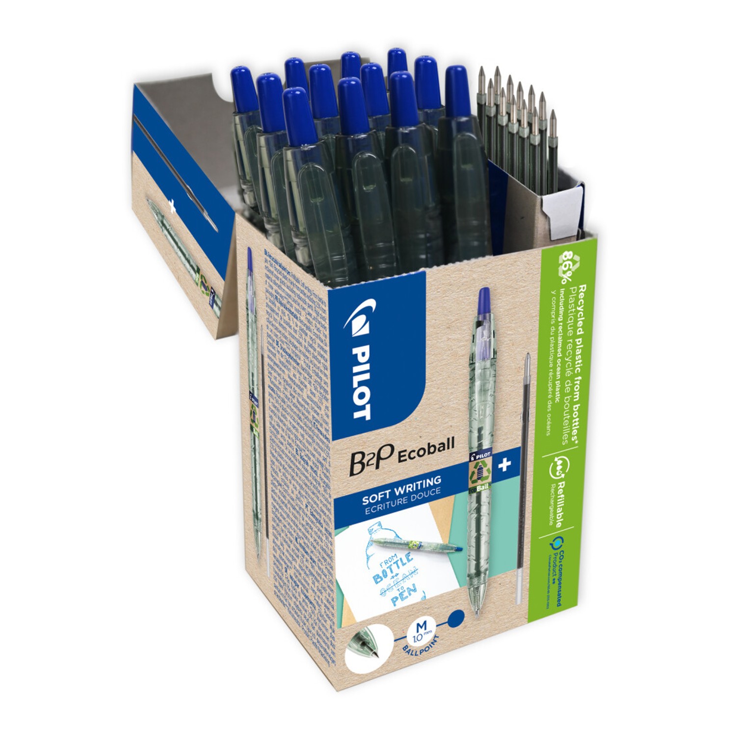 Blue B2P Ecoball Ballpoint Medium Line Green Pack - 10 pens + 10 refills 3131910586579