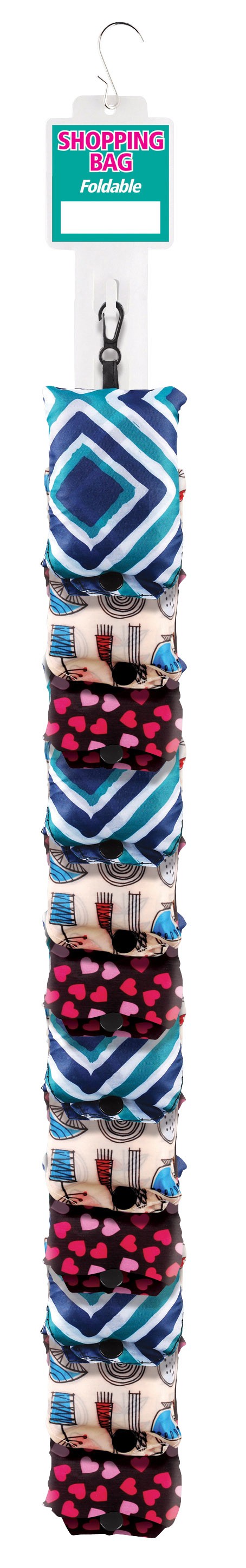 Clip strip foldable shopping bag assorted design - Hanging Pack