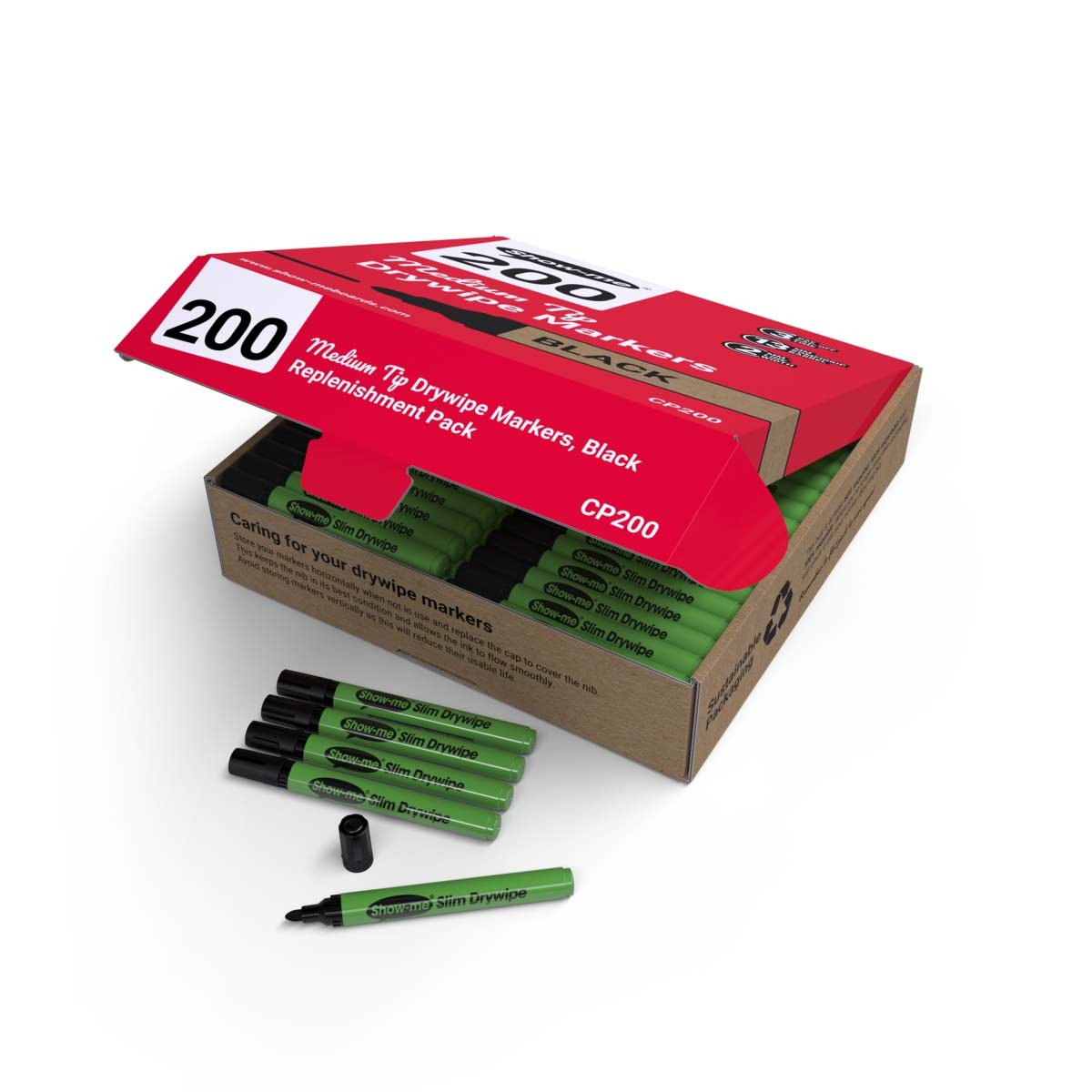 Show Me Slim Barrel Drywipe Pens Medium Tip Black Classpack Of 200