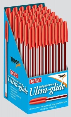 Tiger Ultra Glide Ballpoint Pens Red Boxed 50s