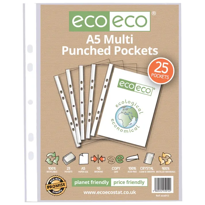 Eco Eco Recycled Punched Pockets A5 45 Micron - Pack Of 25
