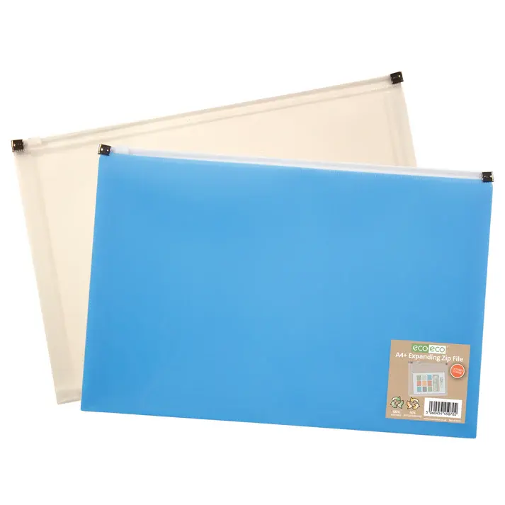 Eco Eco Recycled Expanding Zip File A4+ - 6 Blue & 6 Clear