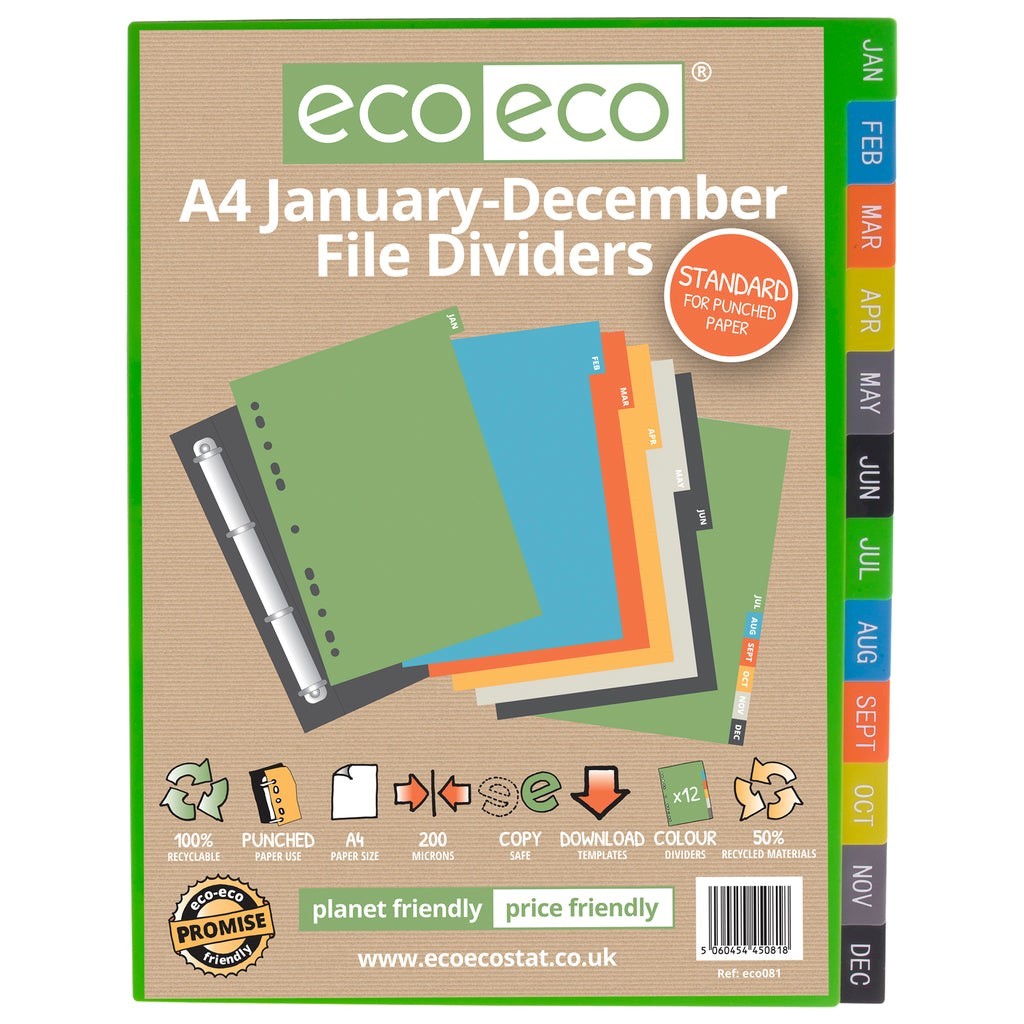 Eco Eco Recycled  Index File Dividers January - December