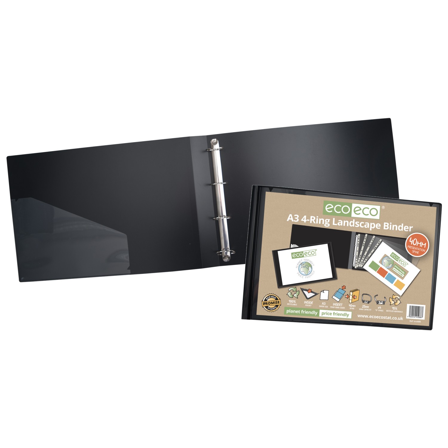 Eco Eco Recycled Presentation 4 Ring Binder Landscape A3