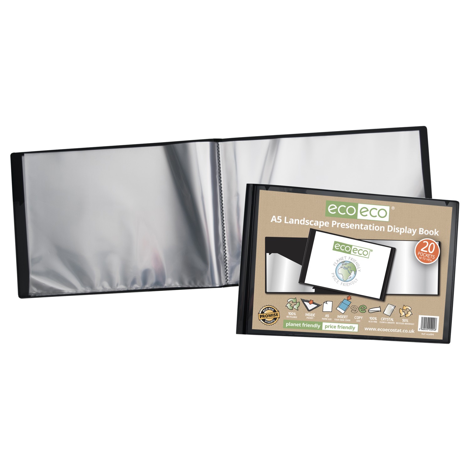 Eco Eco Recycled Presentation Display Book Landscape A5 20 Pockets