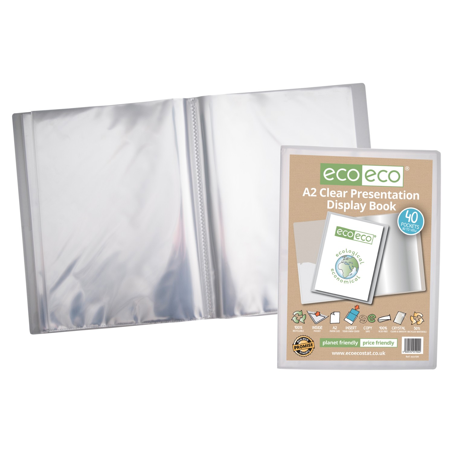 Eco Eco Recycled Pocket Presentation Display Book Clear A2 40 Pockets 50 Micron Pages