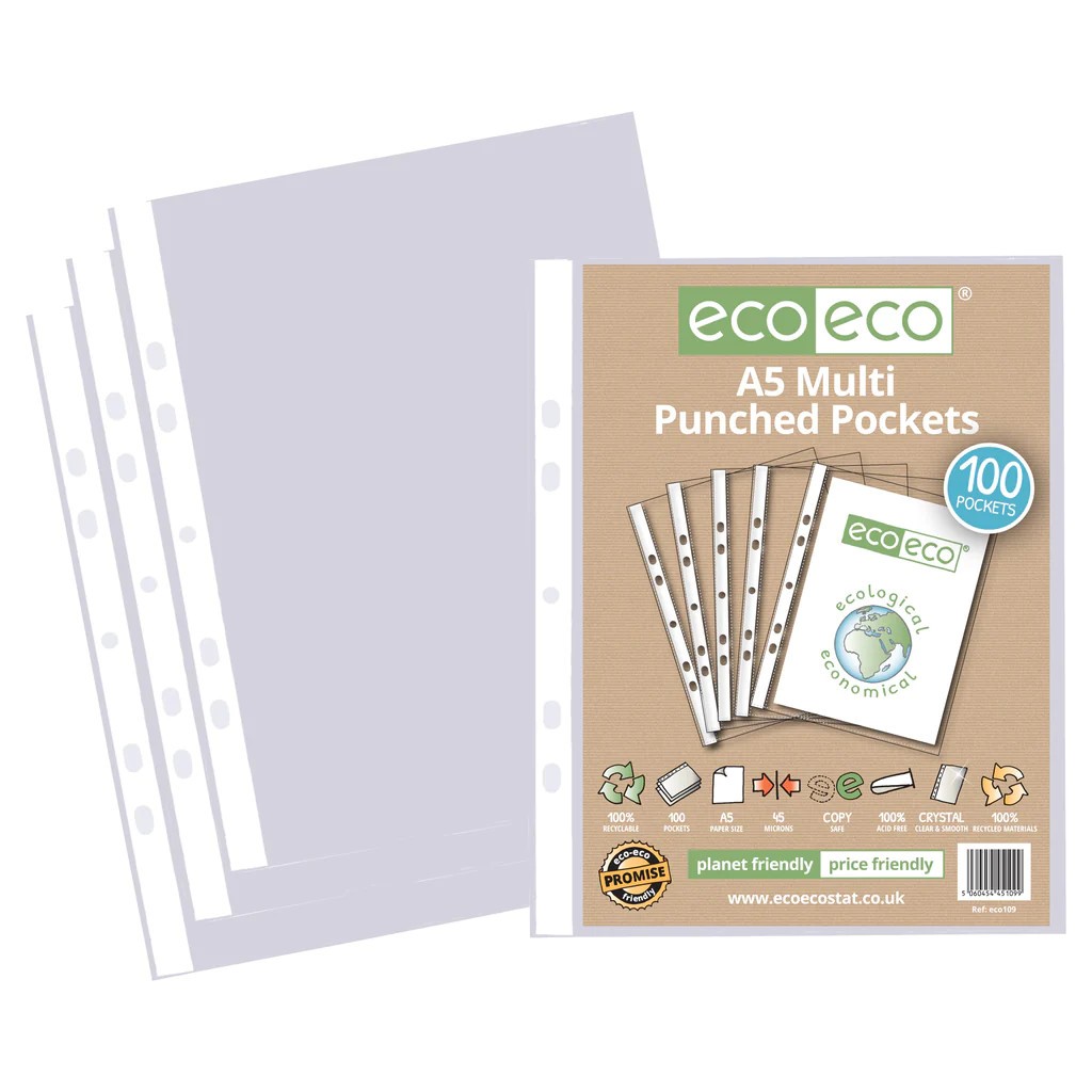 Eco Eco Recycled Multi Punched Pockets A5 45 Micron - Pack Of 100