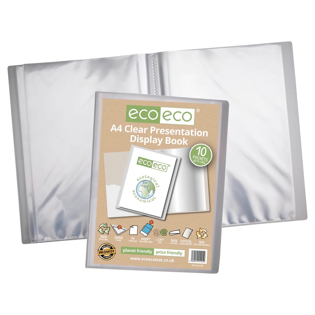 Eco Eco Recycled Presentation Display Book Clear A4 10 Pockets 50 Micron pages