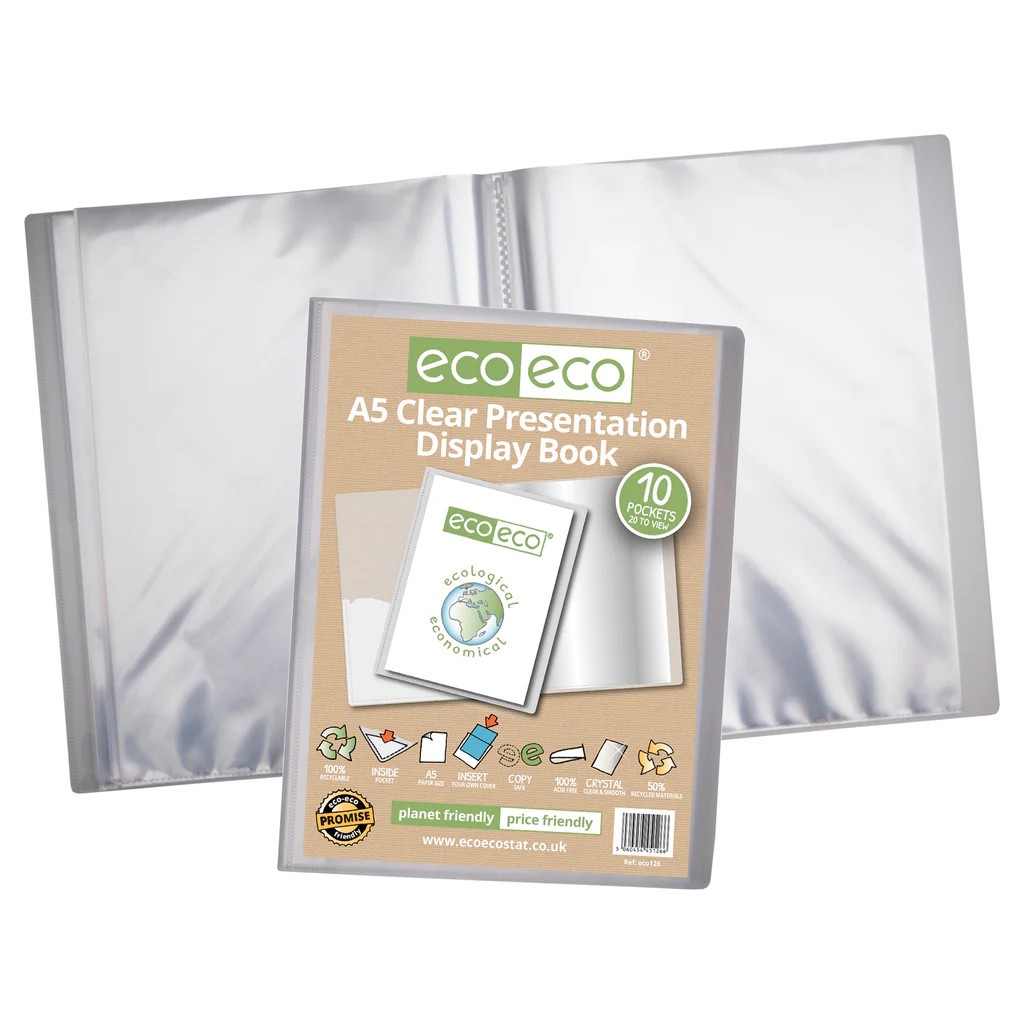 Eco Eco Recycled Presentation Display Book Clear A5 10 Pockets 50 Micron pages