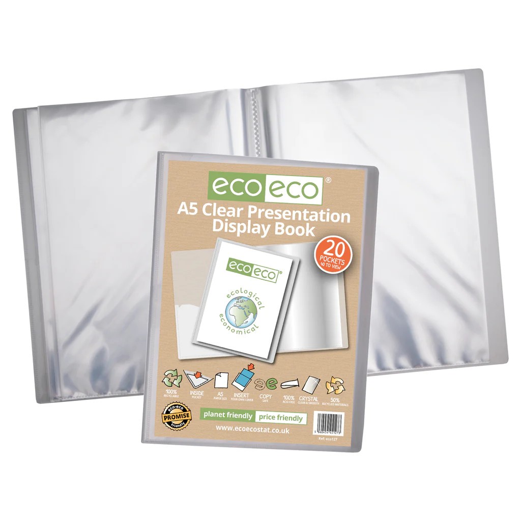 Eco Eco Recycled Presentation Display Book Clear A5 20 Pockets 50 Micron pages