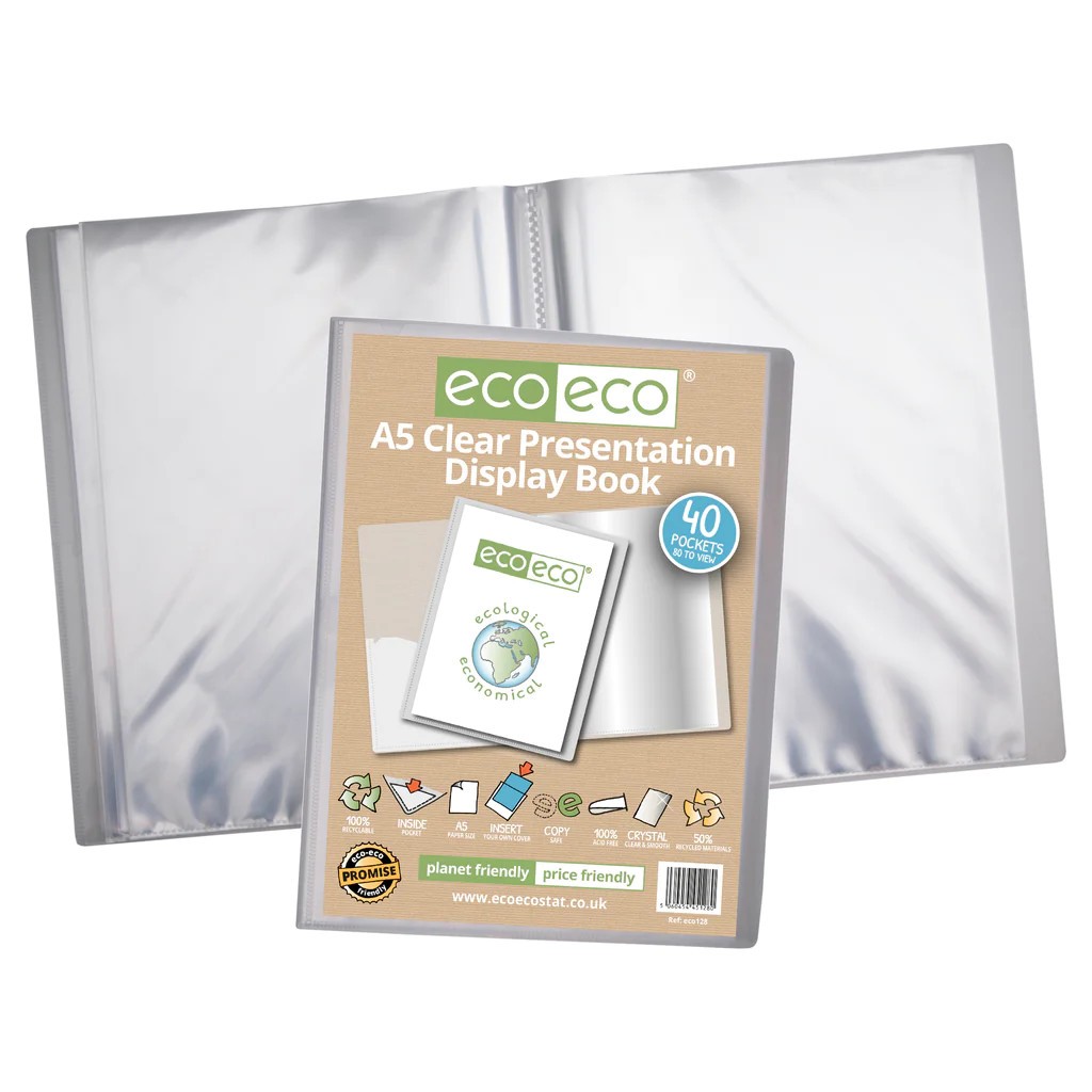 Eco Eco Recycled Presentation Display Book Clear A5 40 Pockets 50 Micron pages