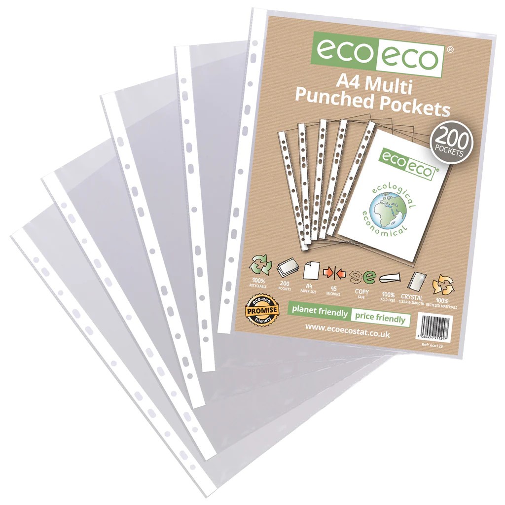 Eco Eco Recycled Multi Punched Pockets A4 45 Micron - Pack Of 200
