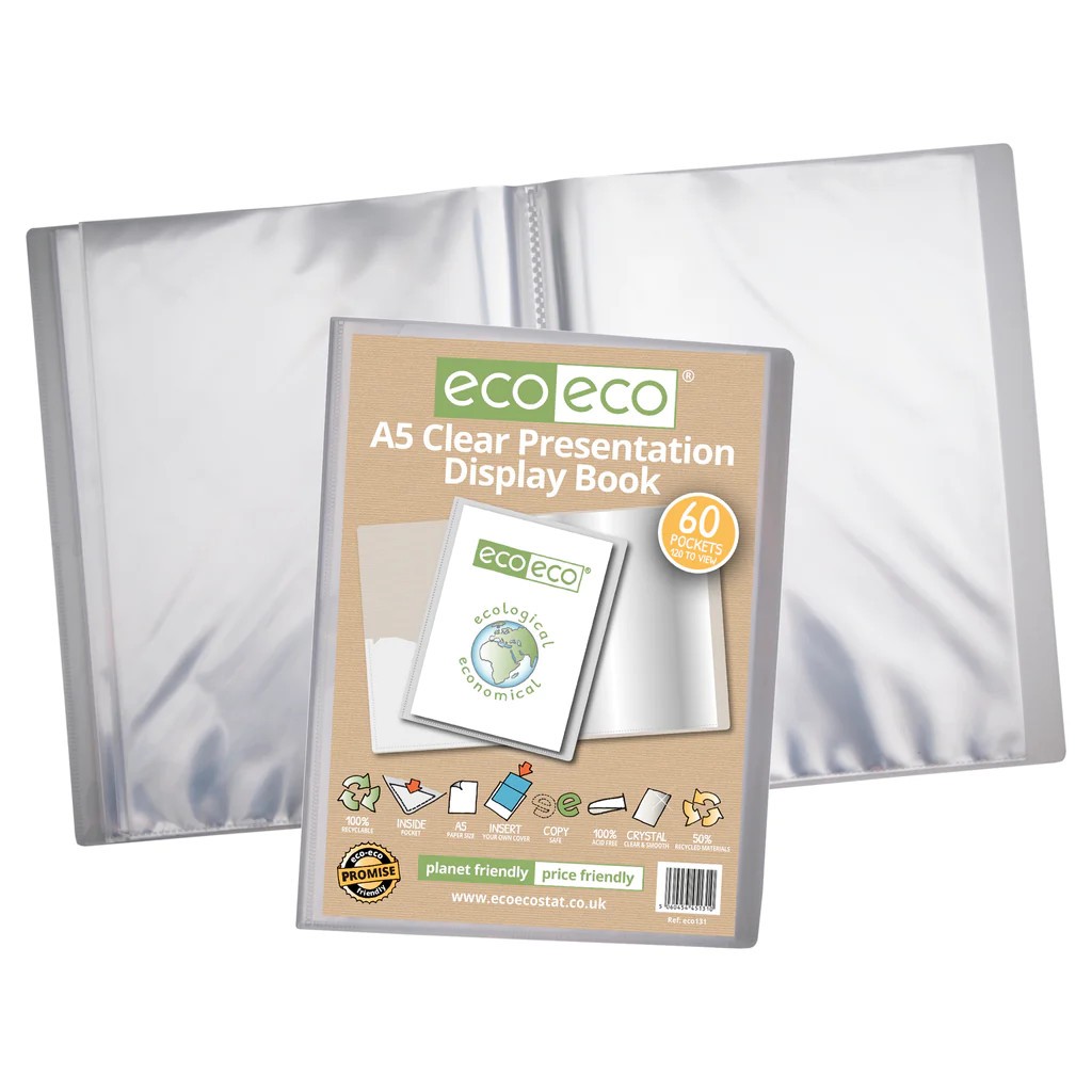 Eco Eco Recycled Presentation Display Book Clear 60 Pockets A5 50 Micron Pages