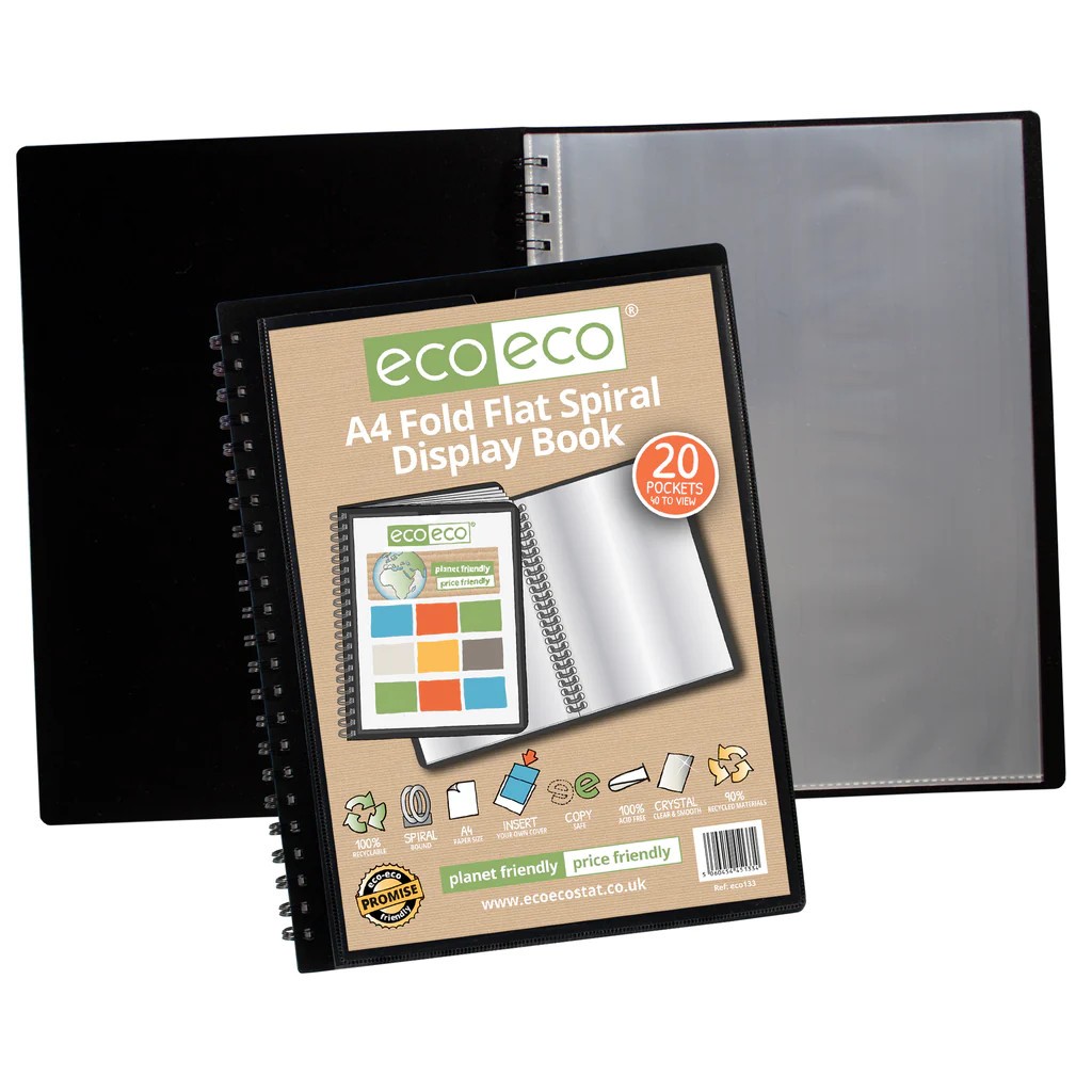Eco Eco Recycled Fold Flat Spiral Presentation Display Book A4 20 Pockets