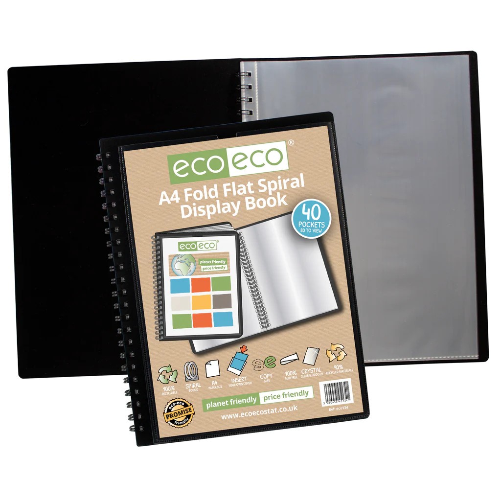 Eco Eco Recycled Fold Flat Spiral Presentation Display Book A4 40 Pockets