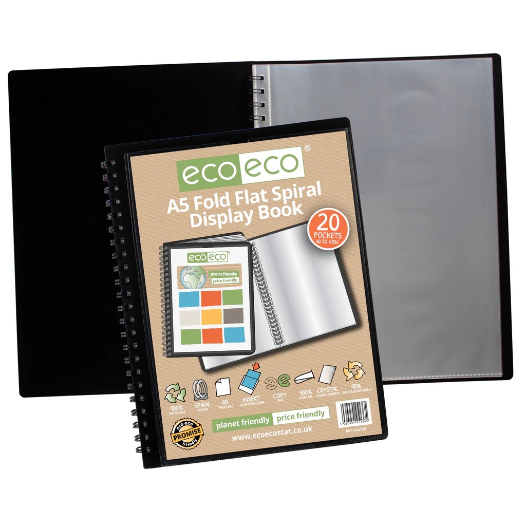 Eco Eco Recycled Fold Flat Spiral Presentation Display Book A5 20 Pockets