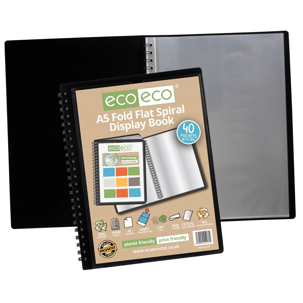A5 90% Recycled Fold Flat Spiral Presentation Display Book 40 Pockets