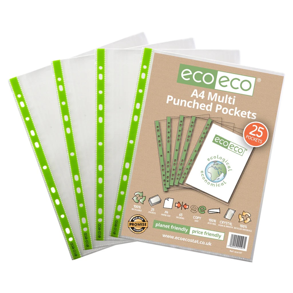 Eco Eco Recycled Multi Punched Pockets A4 65 Microns - Pack Of 25