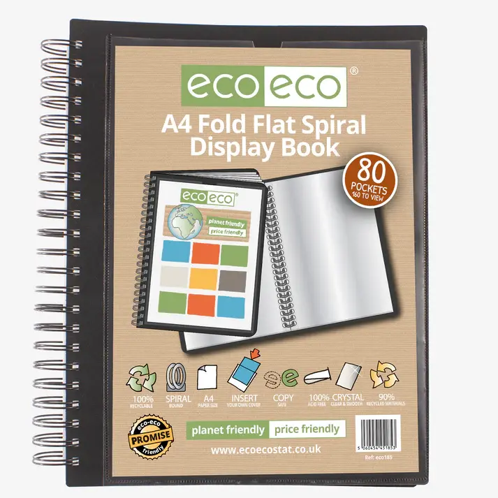 Eco Eco Recycled Fold Flat Spiral Display Book A4 80 Pockets