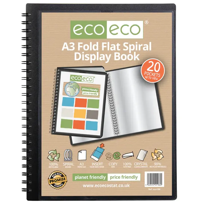 Eco Eco Recycled Fold Flat Spiral Display Book A3 20 Pockets