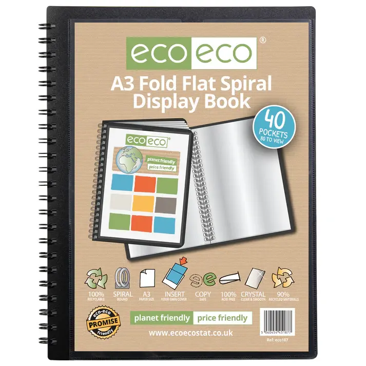 Eco Eco Recycled Fold Flat Spiral Display Book A3 40 Pockets