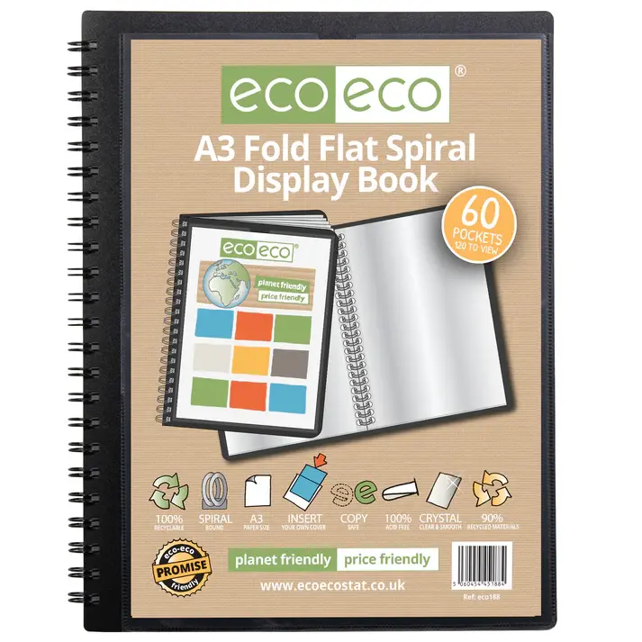 Eco Eco Recycled Fold Flat Spiral Display Book A3 60 Pockets