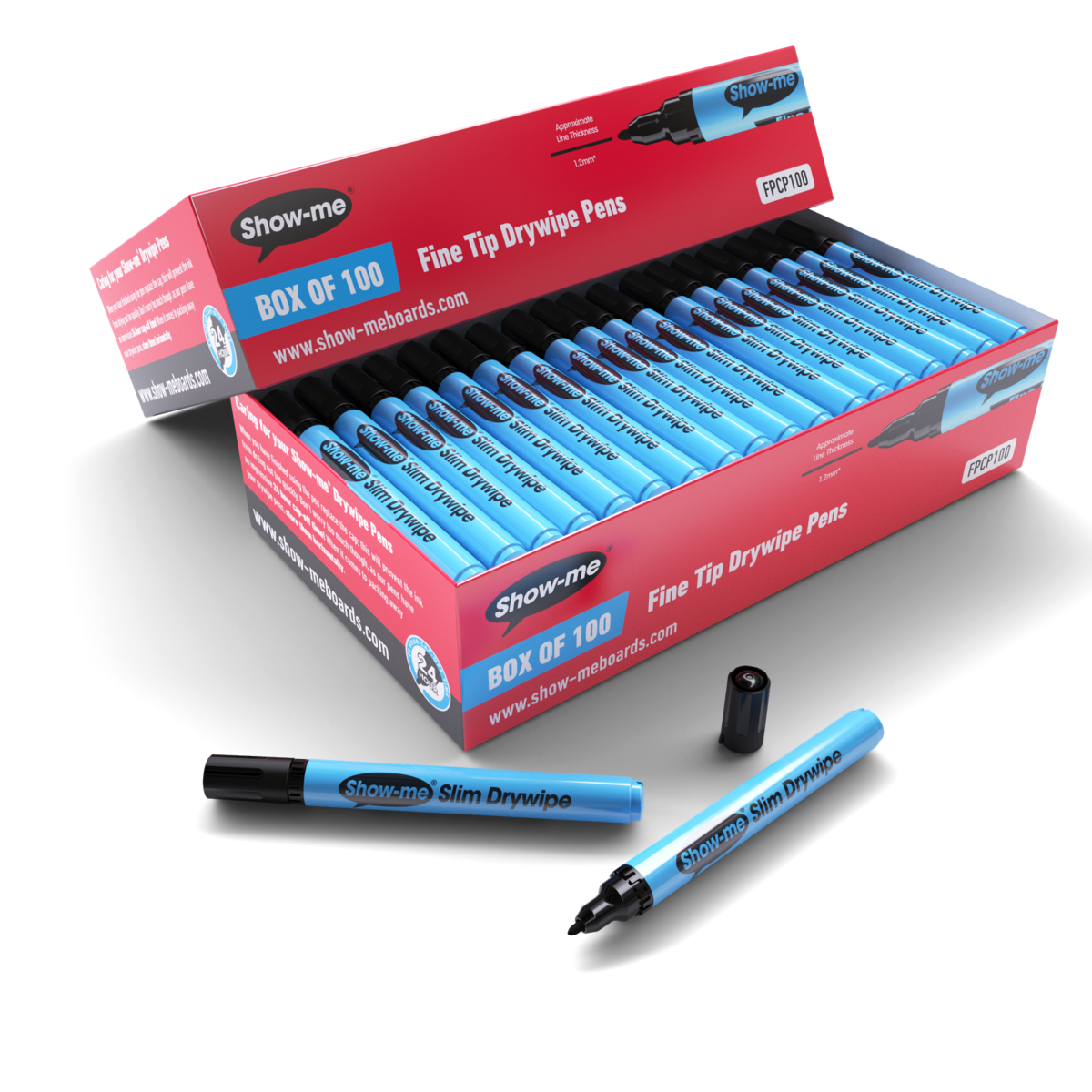 Show-me Fine Tip Drywipe Markers, Box 100, Black