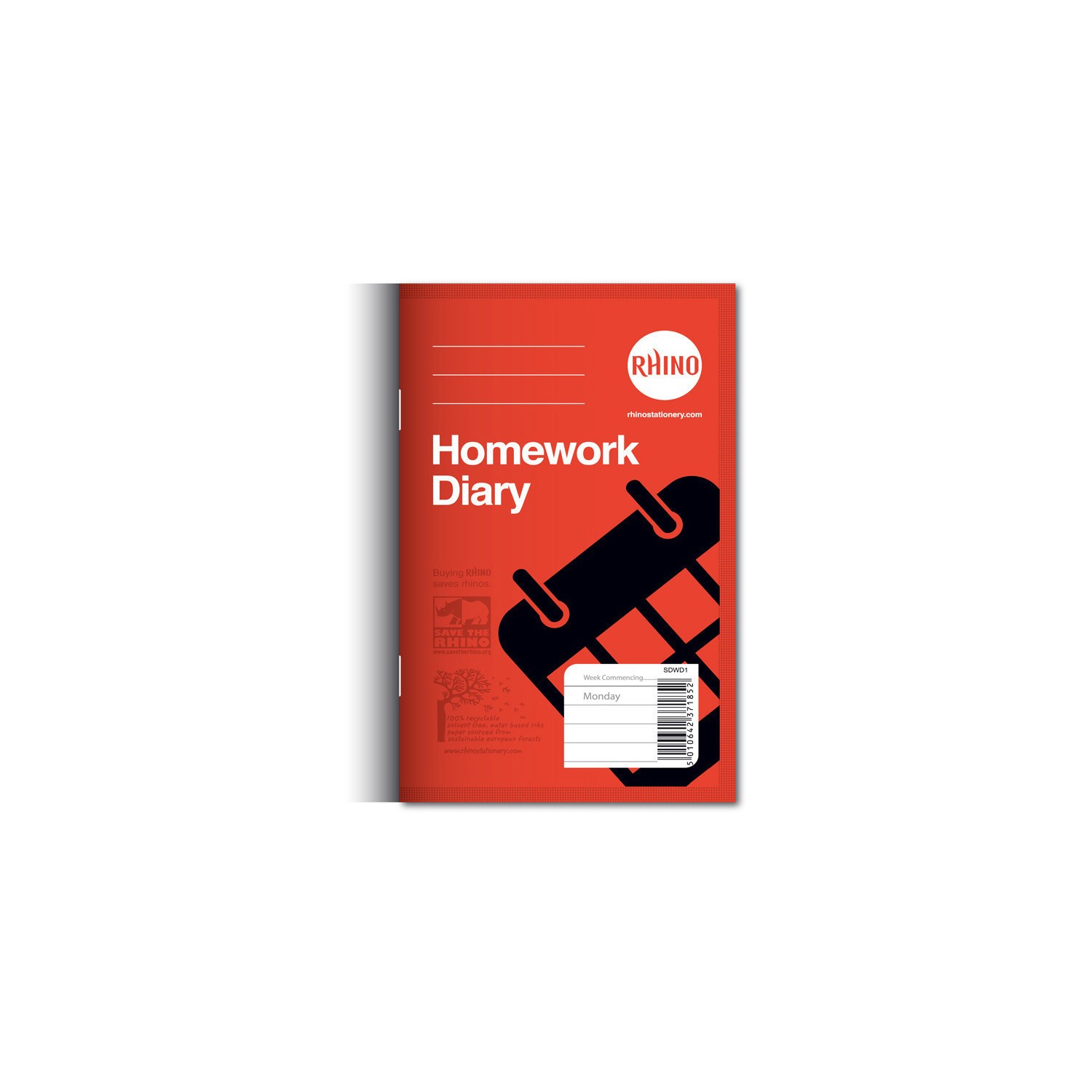RED Home Work Diary 6.5'' x 4'' 6 Days 84 Pages