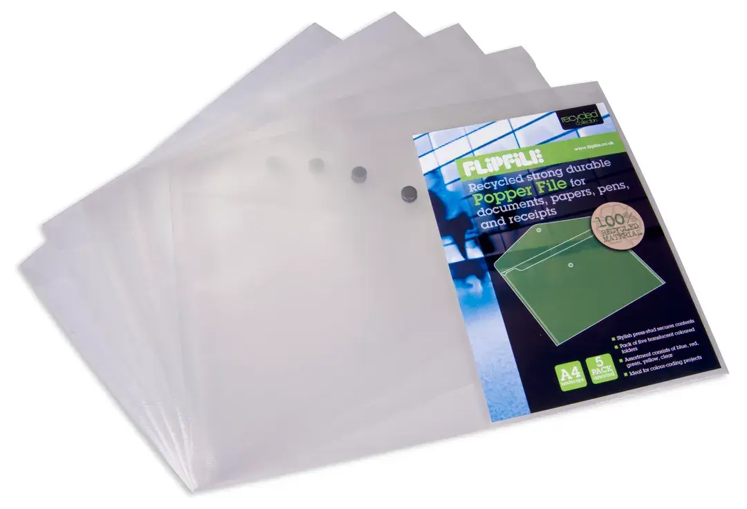 FlipFile Recycled Popper Wallet - A4 - Clear - Pack of 5
